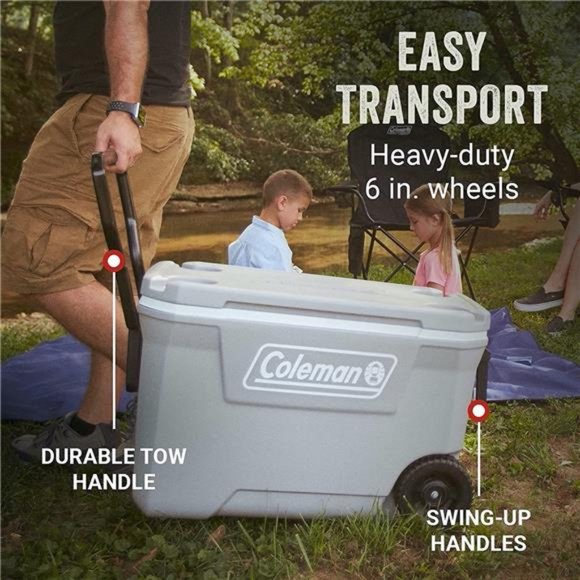 Coleman 316 Series Insulated Portable Cooler with Heavy Duty Wheels, Leak-Proof - Picture 3 of 7